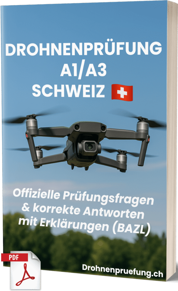 Drohnenführerschein Schweiz A1/A3 Prüfung– Offizielle Prüfungsfragen & korrekte Antworten mit Erklärungen (BAZL)