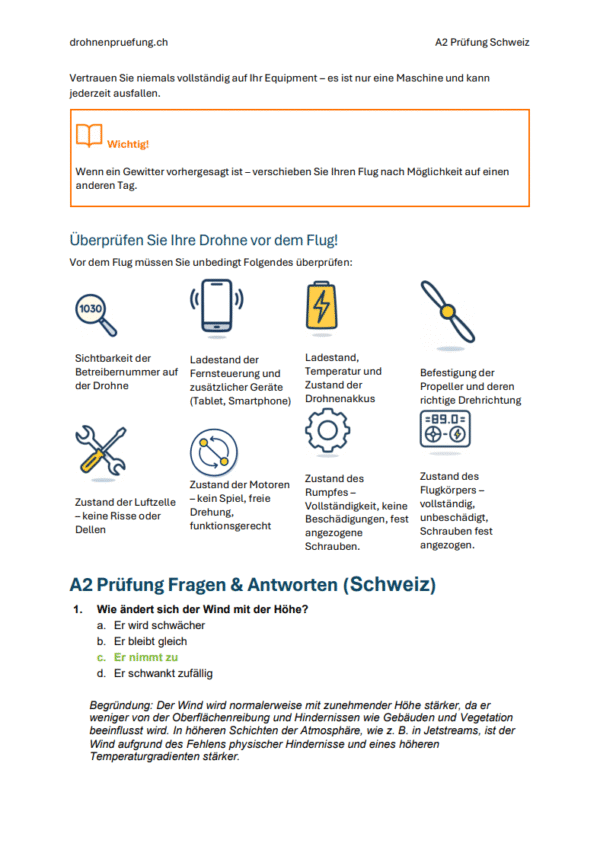 Drohnenprüfung A2 Schweiz – Offizielle Prüfungsfragen, klare Erklärungen, detaillierten Antworten & Lernunterlagen (BAZL) - Image 5